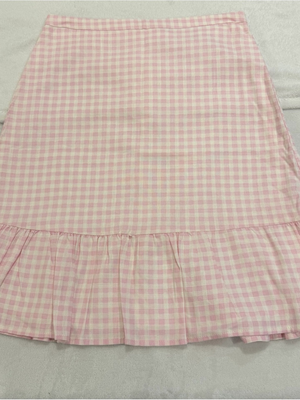 Draper James Pink and White Gingham Ruffle Hem Skirt
